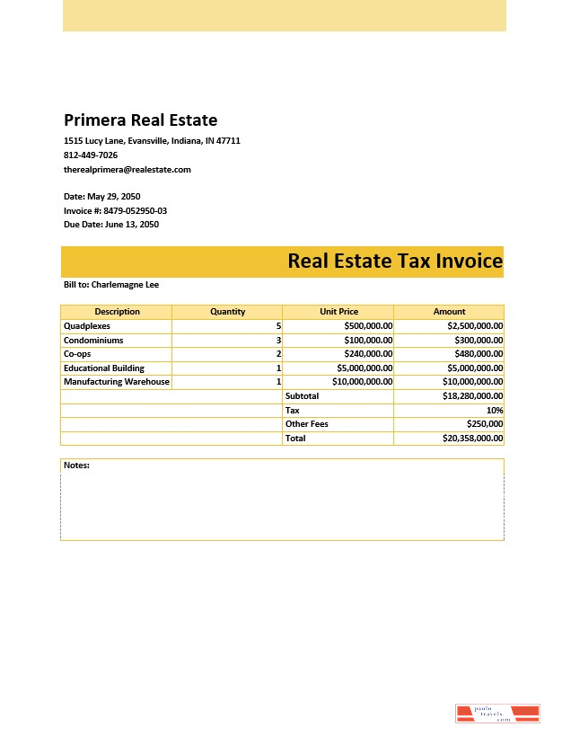 Real Estate Tax Invoice Template PSD template